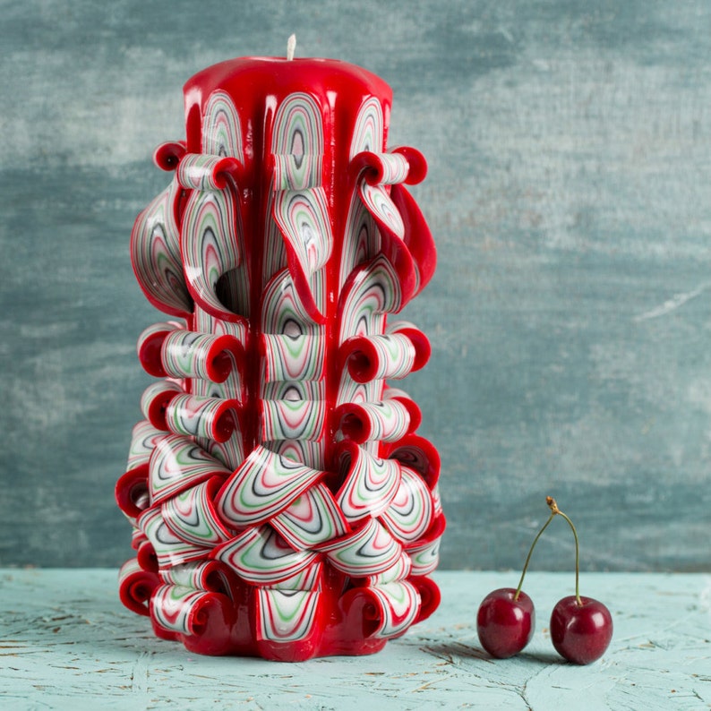 Big Red candle Carved candles Gift ideas Art decor Gift Etsy