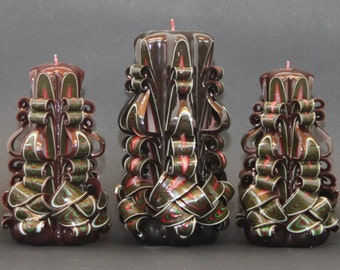 SALE, Dark Brown candles set, Candle handmade, For him, Brown candle, Carved candles, Gift ideas, Housewarming candle, Unique candle