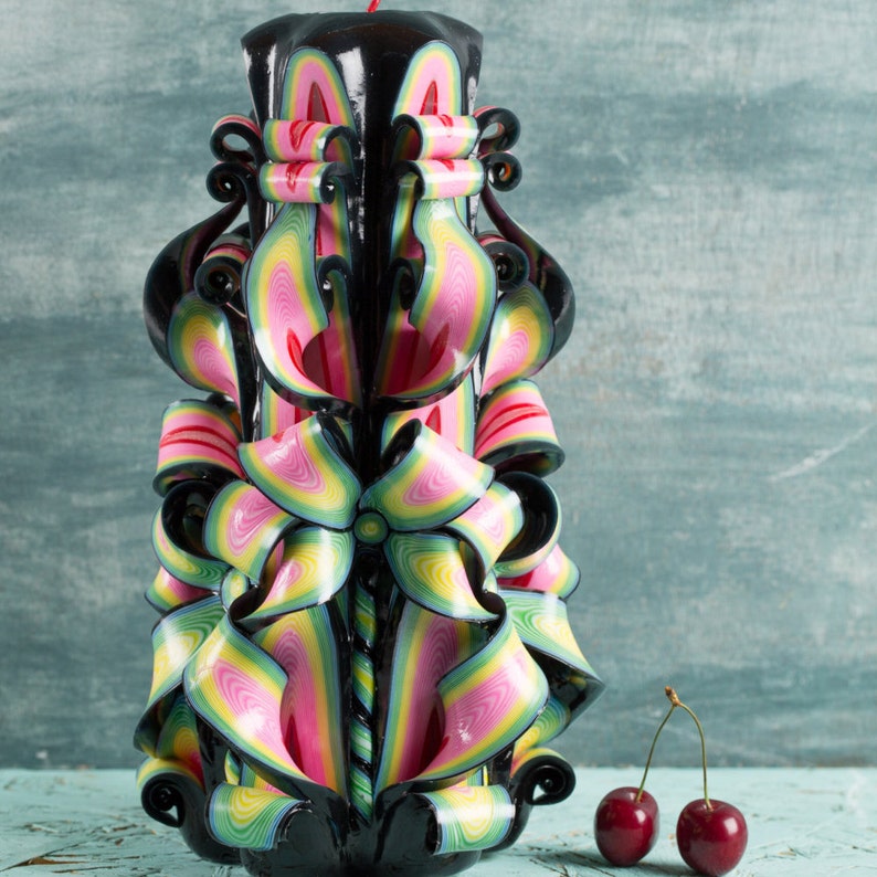 Carved Candles Large Candle Black Candles Decorative Etsy