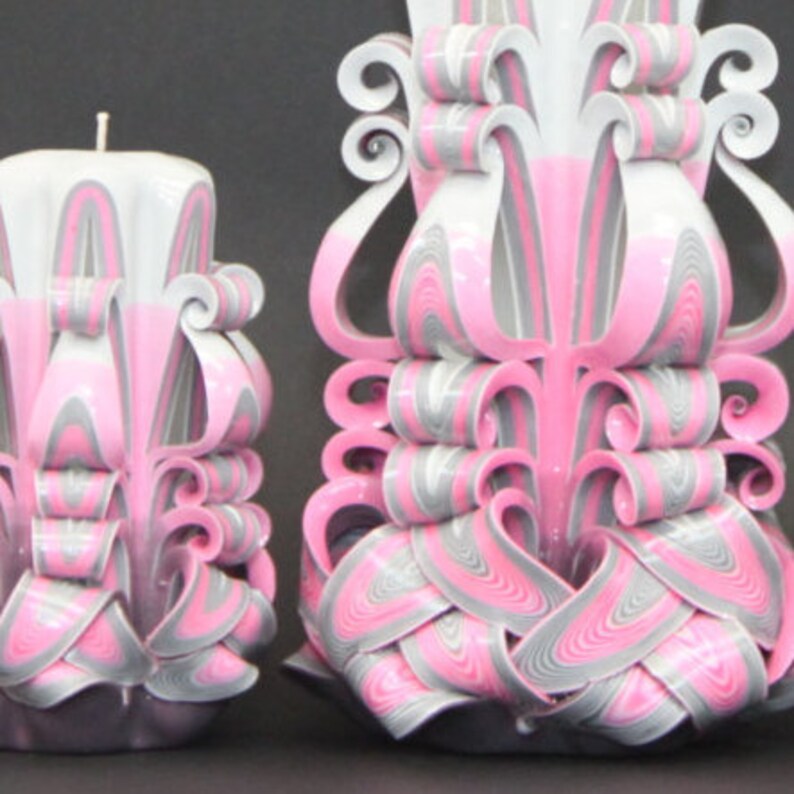 Pink and Gray Candles Set Hand Carved Candles Decorative Etsy