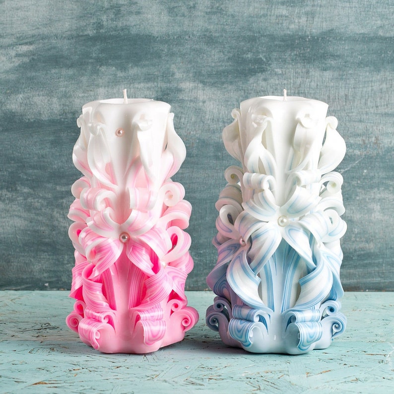 Wedding Decoration Wedding Couple Candles Set Carved Etsy