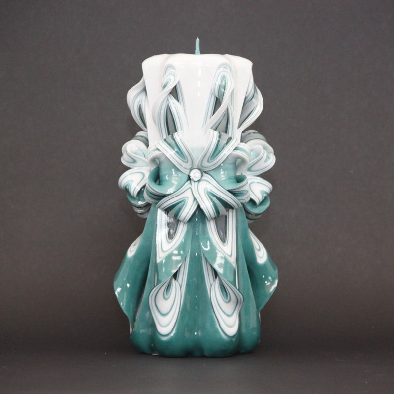 Big Turquoise Candle Carved Candles Decorative Candles Wall Etsy