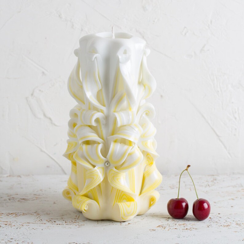 Decorative Candles Carved Candles Yellow Candle Gift Ideas Etsy