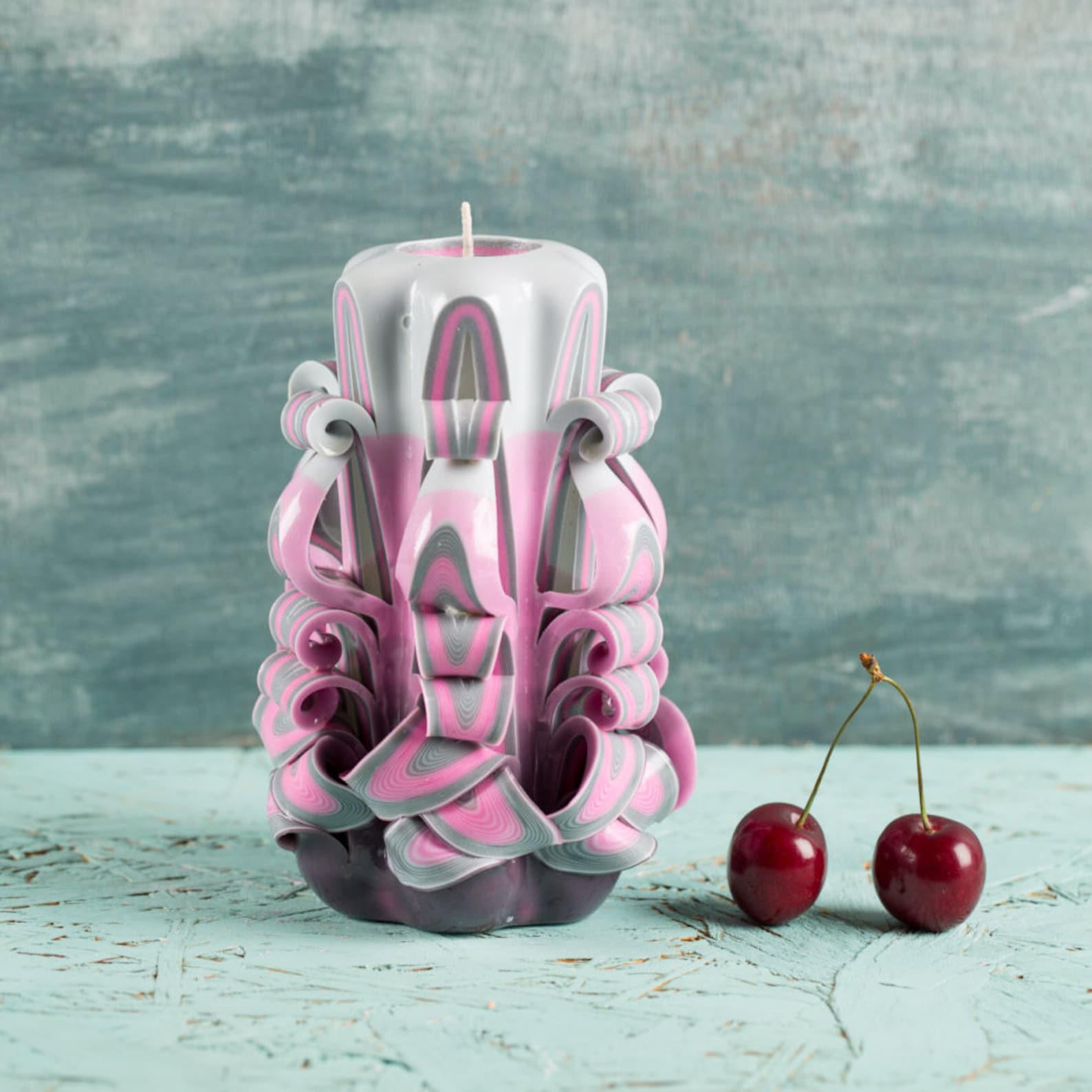 Small Pink Gray Candle Carved Candles Carved Candle Men Etsy