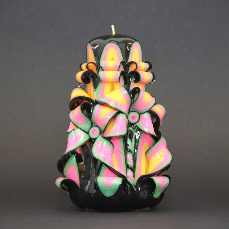 Small Black Rainbow Floral Candle Carved Candles Mens Gifts Etsy