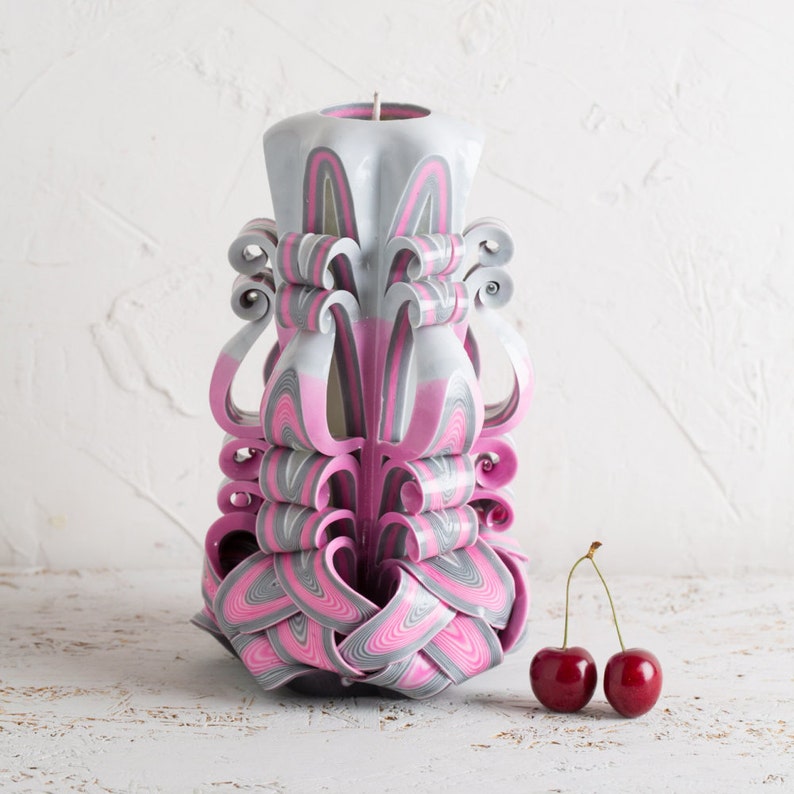 Big Pink Gray Candle Carved Candles Carved Candle Mens Etsy