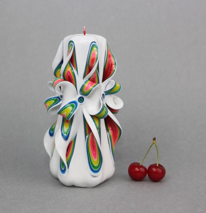 Medium White Candle Carved Candles Decorative Candles Etsy