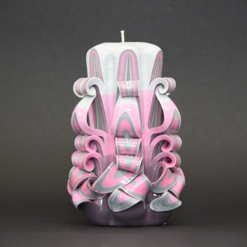 Small Pink Gray Candle Carved Candles Carved Candle Men Etsy
