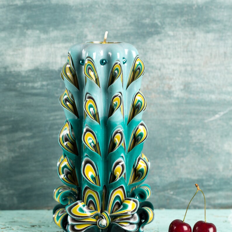 Big Peacock Tail candle Carved candles Unusual gift Gift Etsy
