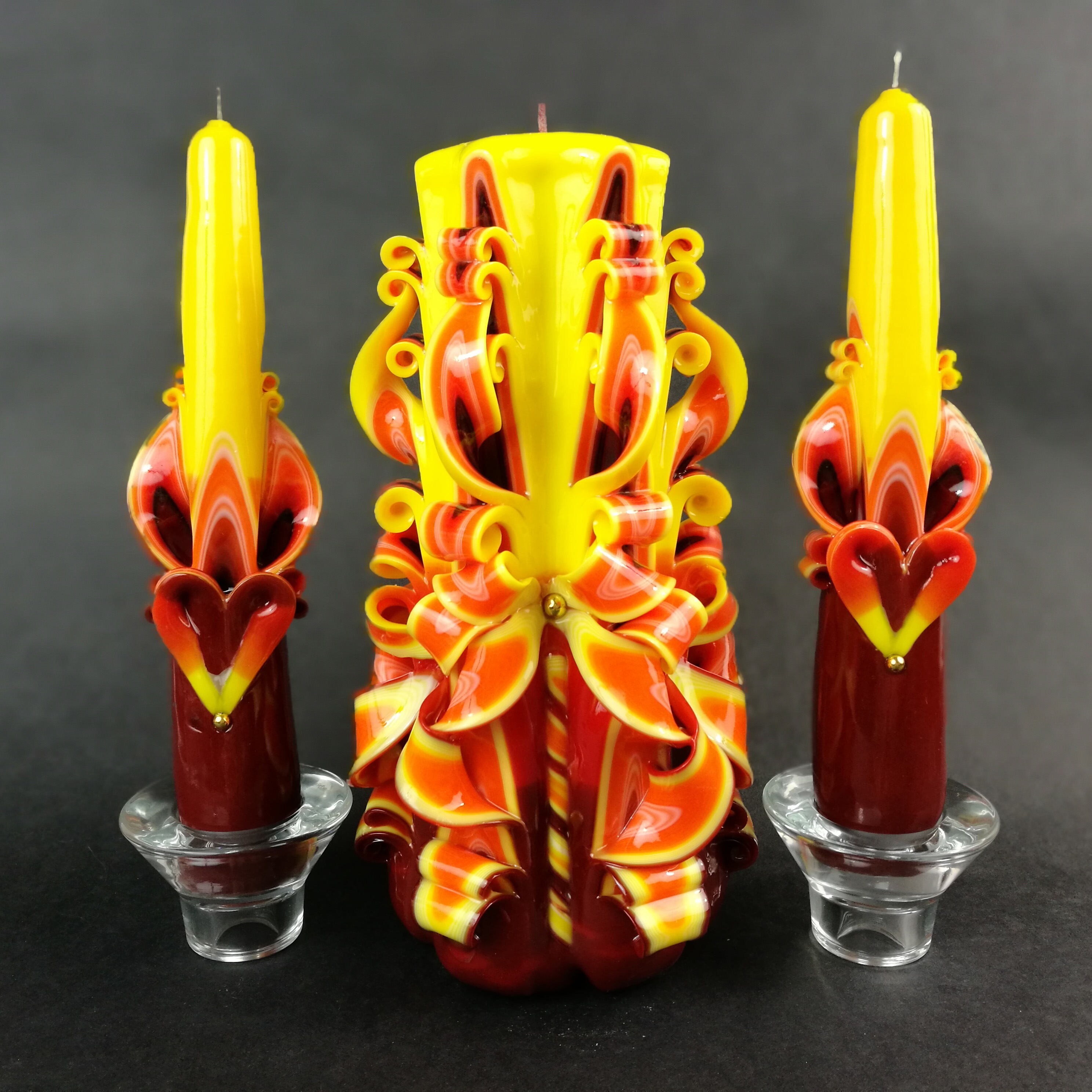 Wedding Unity Candles Set Carved Candles Burgundy Etsy