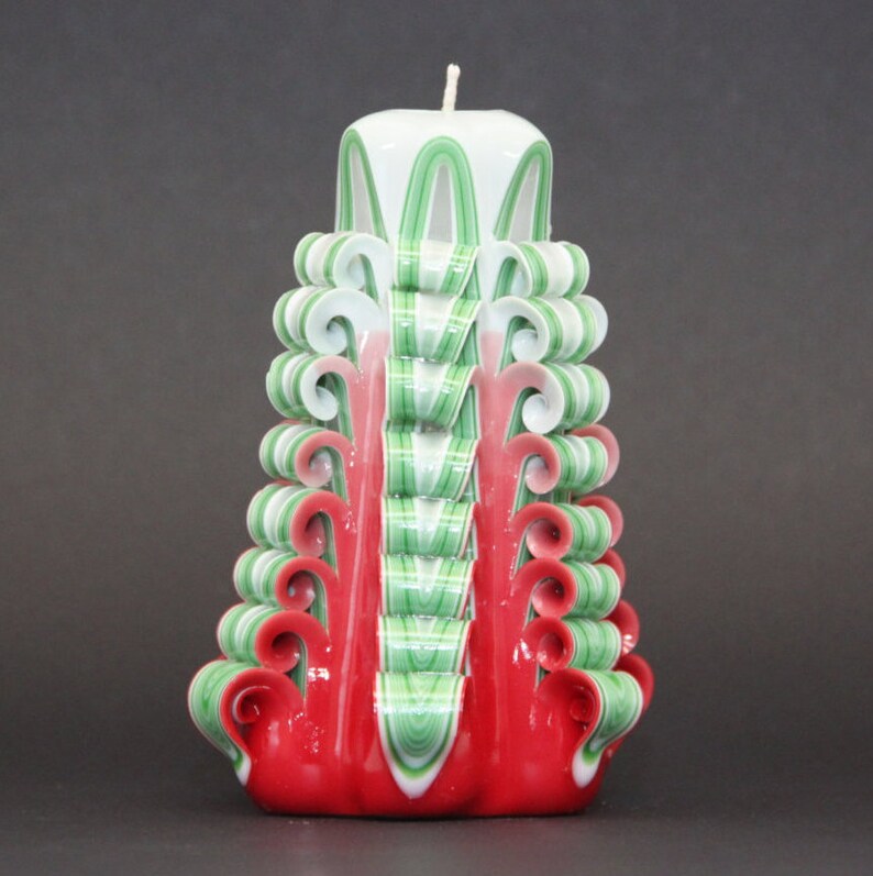 Hand Carved Christmas Candle Ribbon Candy Inspired Decorative Etsy