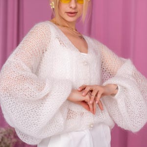 White Bridal Cardigan, Wedding Mohair Cardigan, Light Wedding Cover Up, Mohair Jacket White Cardigan  Mohair Coat,  White Wool Jacket