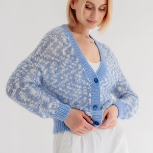 Light Blue Cable Knit Mohair Cardigan, Oversized Sky Blue Light Blue Cable Knit Mohair Cardigan, Oversized Sky Blue