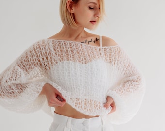Hand-knitted mohair sweater, mohair pullover, knitted mohair jumper, summer top, Elegant airy sweater, Mesh bohemian sweater Wedding sweater
