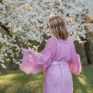 Cardigan Women Mohair Pink, Wool long cardigan, Mohair Cardigan, Chunky cardigan, Open front cardigan, 100% hand made, Made in Ukraine image 5