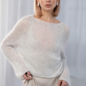 Maglione in mohair, pullover da donna, maglione con paillettes, maglione lucido, maglione con micro paillettes, maglione a collo alto, maglione con paillettes, maglione da sposa