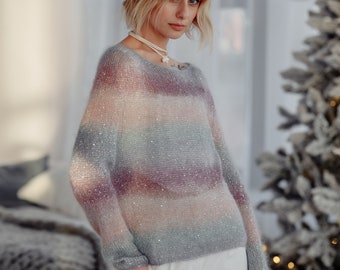 Mohairpullover, Damenpullover, Paillettenpullover, glänzender