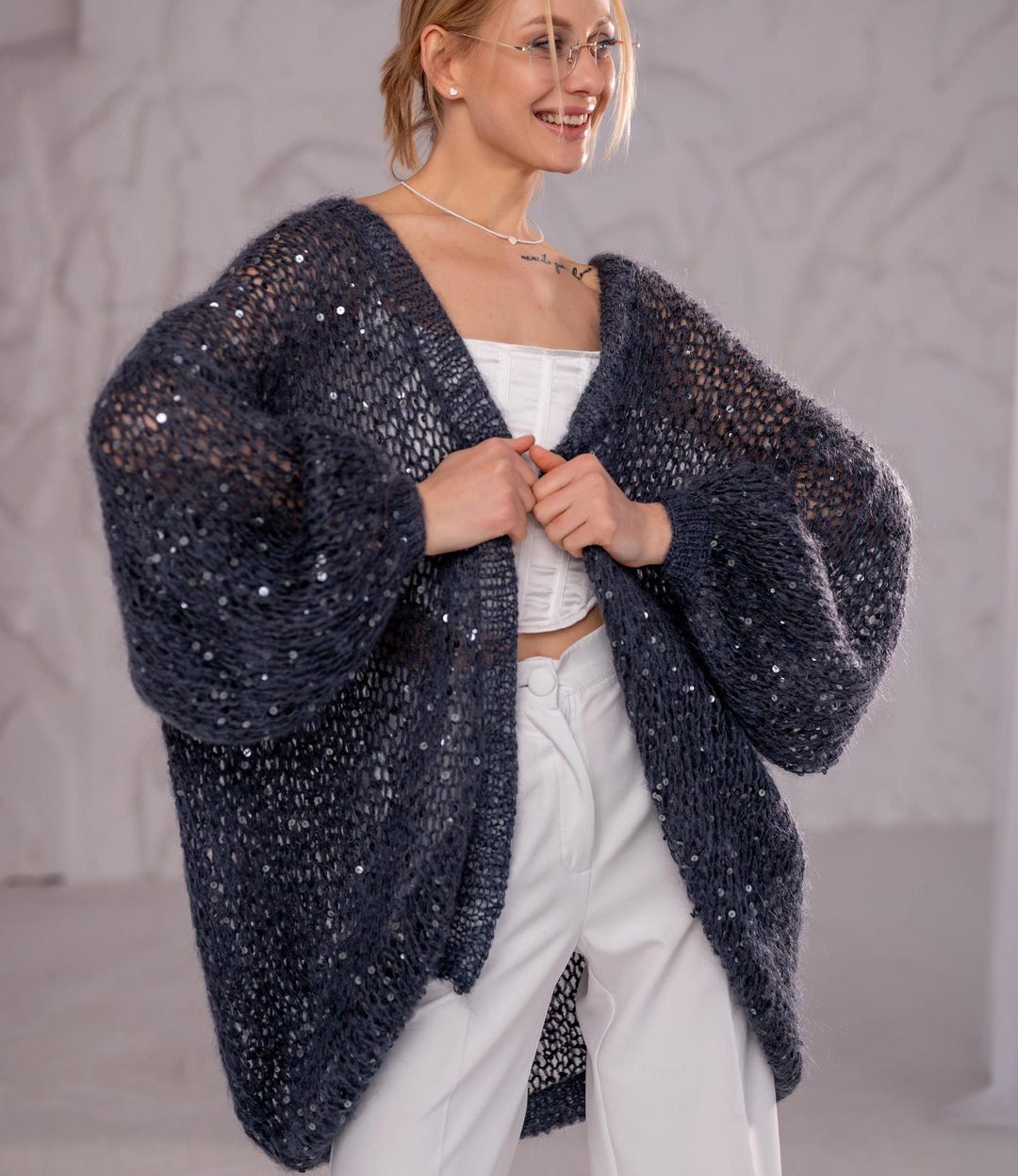 【JEMUT】25SS★ Our Loose-Fit Mohair Cardigan Printed mohair cardigan