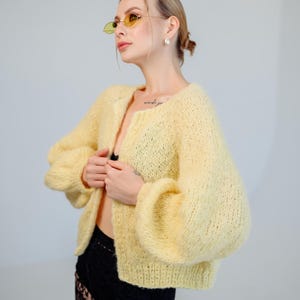 Yellow Cardigan, Fluffy Mohair Bomber, Open Front Cardigan, Loose Knit Sweater, Sweaters for women, Sequin Mohair Cardigan, Knit Cardigan
