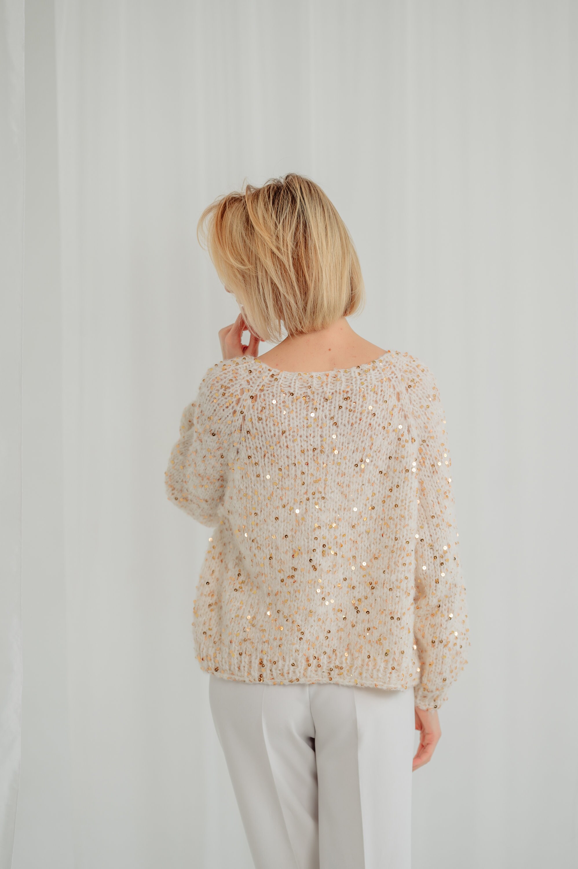 Sequin Mohair Cardigan, Knit Cardigan With Paillettes, Glitter