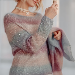 Mohair Sweater, Women's pullover, Sequined Sweater, Shiny Sweater, Micro Sequin Sweater, Turtleneck jumper, sequin sweater, hand knitted image 2