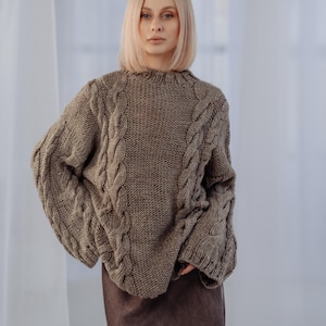 Hand Knit Baby Wool Sweater – Ultra Soft Cozy Cable Knit Jumper, Warm Oversized Winter Pullover, Minimalist Scandinavian Style