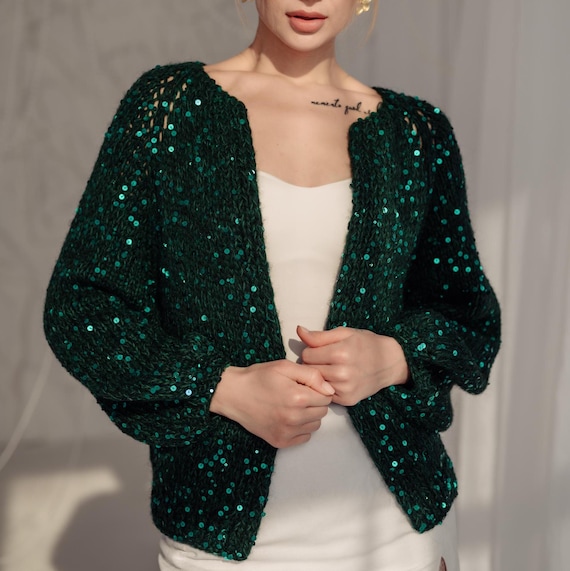 Mohair Cardigan, Green Mohair Sweater, Bomber Cardigan, Oversized