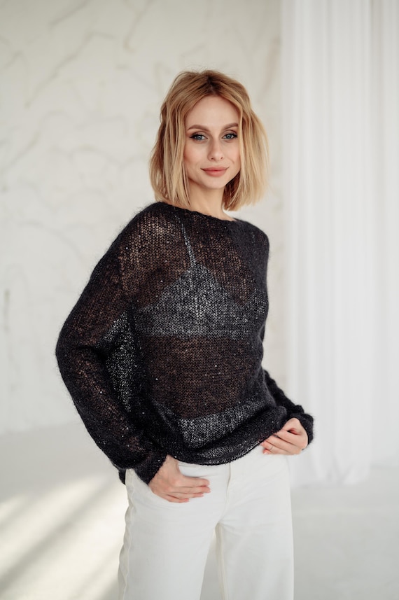 Mohairpullover, schwarzer Mohairpullover, schwarzer Pullover