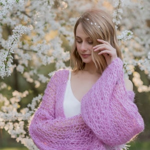 Cardigan Women Mohair Pink, Wool long cardigan, Mohair Cardigan, Chunky cardigan, Open front cardigan, 100% hand made, Made in Ukraine image 4