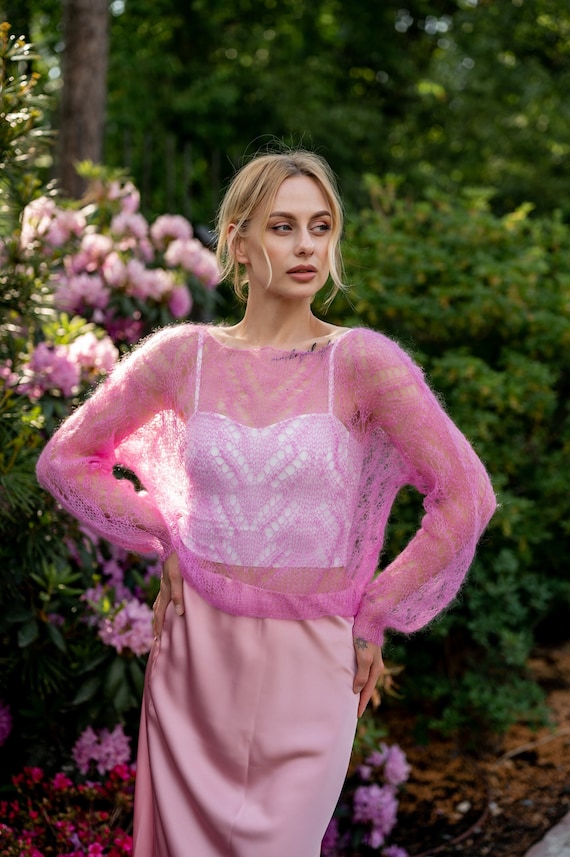 mohair silk sweater, Pink sweater, Loose knit sweater, Turtleneck sweater, Spring sweater, Women wool sweater, pink knitted top,Cozy sweater