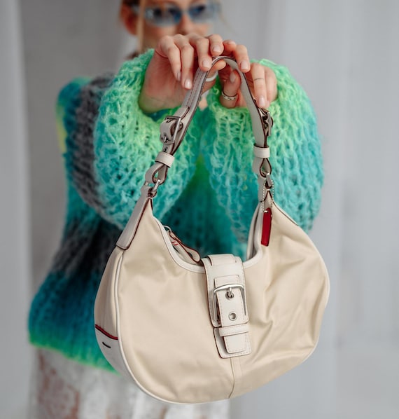 Vintage Coach Soho Shoulder Bag F10708 Ivory Canvas Leather