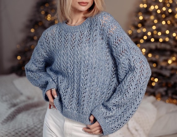 blue sweater,  women pullover, Handknit Sweater, Turtleneck Blue Knit Sweater, Blue Sweater for Women, Mohair Sweater,  Blue Jumper