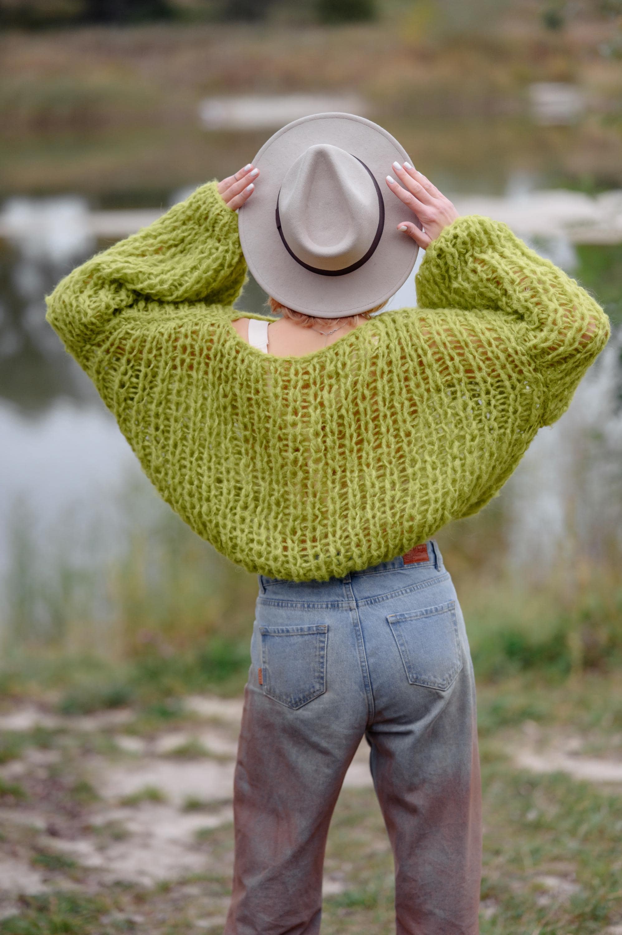 Green Alpaca Sweater, Fluffy Knit Pullover, Cozy Hand Knit Jumper