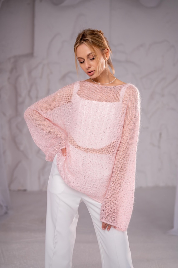 Mohair Pull Col RoulÃ© Femme Rose Pull En Mohair Rose, Tricot Fait
