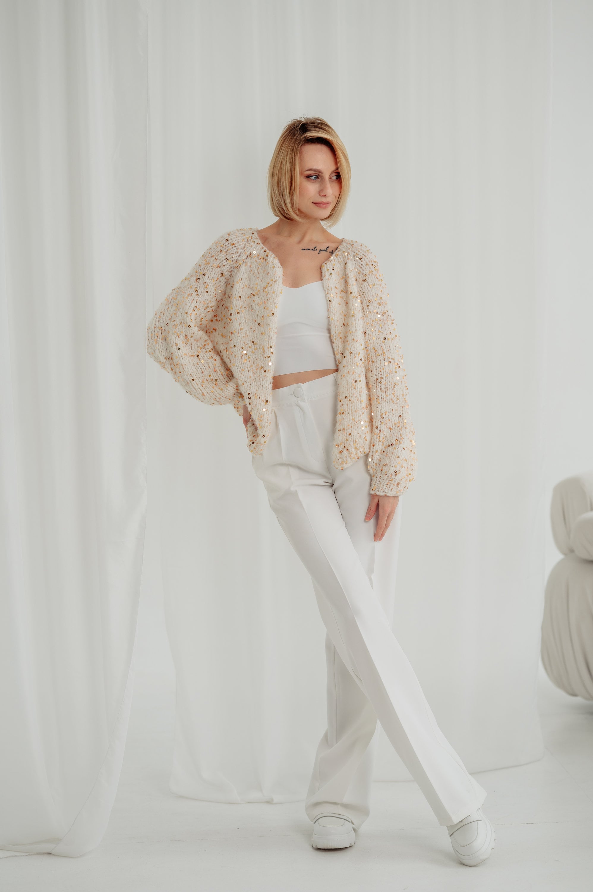 Sequin Mohair Cardigan, Knit Cardigan With Paillettes, Glitter