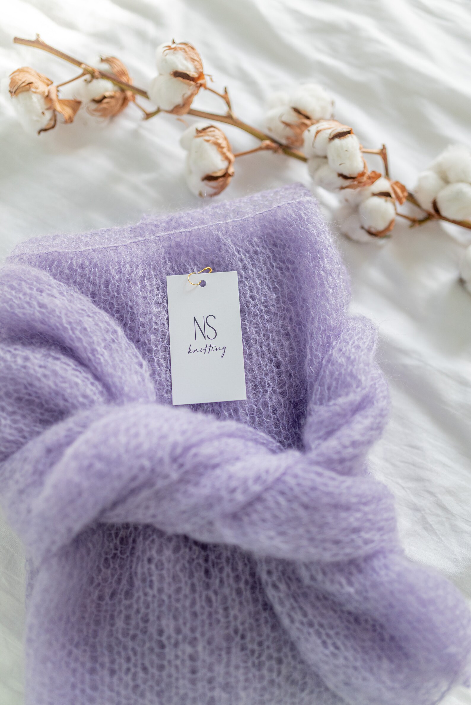 Soft mist purple short-sleeved knitted sweater