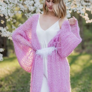 Cardigan Women Mohair Pink, Wool long cardigan, Mohair Cardigan, Chunky cardigan, Open front cardigan, 100% hand made, Made in Ukraine image 7