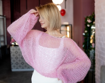 Knit Oversized, Mohair Sweater, Pink Knit Sweater, Pink Hand Knitted Mohair Jumper, Womens Jumper, Fluffy oversized, Wool Oversized Sweater