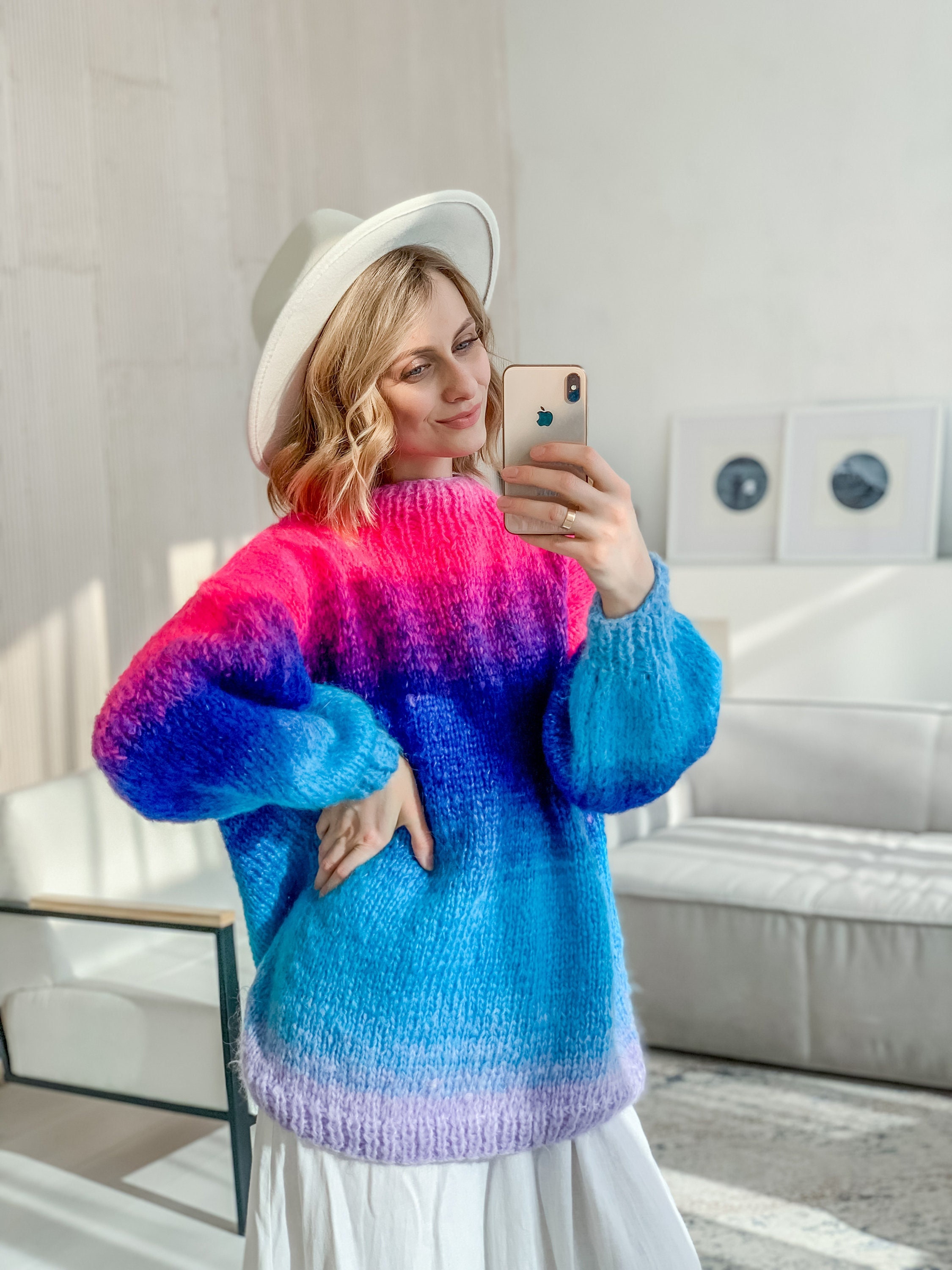 Hot Pink Sweater Women Ombre Sweater Mohair Turtleneck Oversized Knit Sweater Ombre Mohair Sweater Super Pullover Hand Knitted Sweater Etsy UK