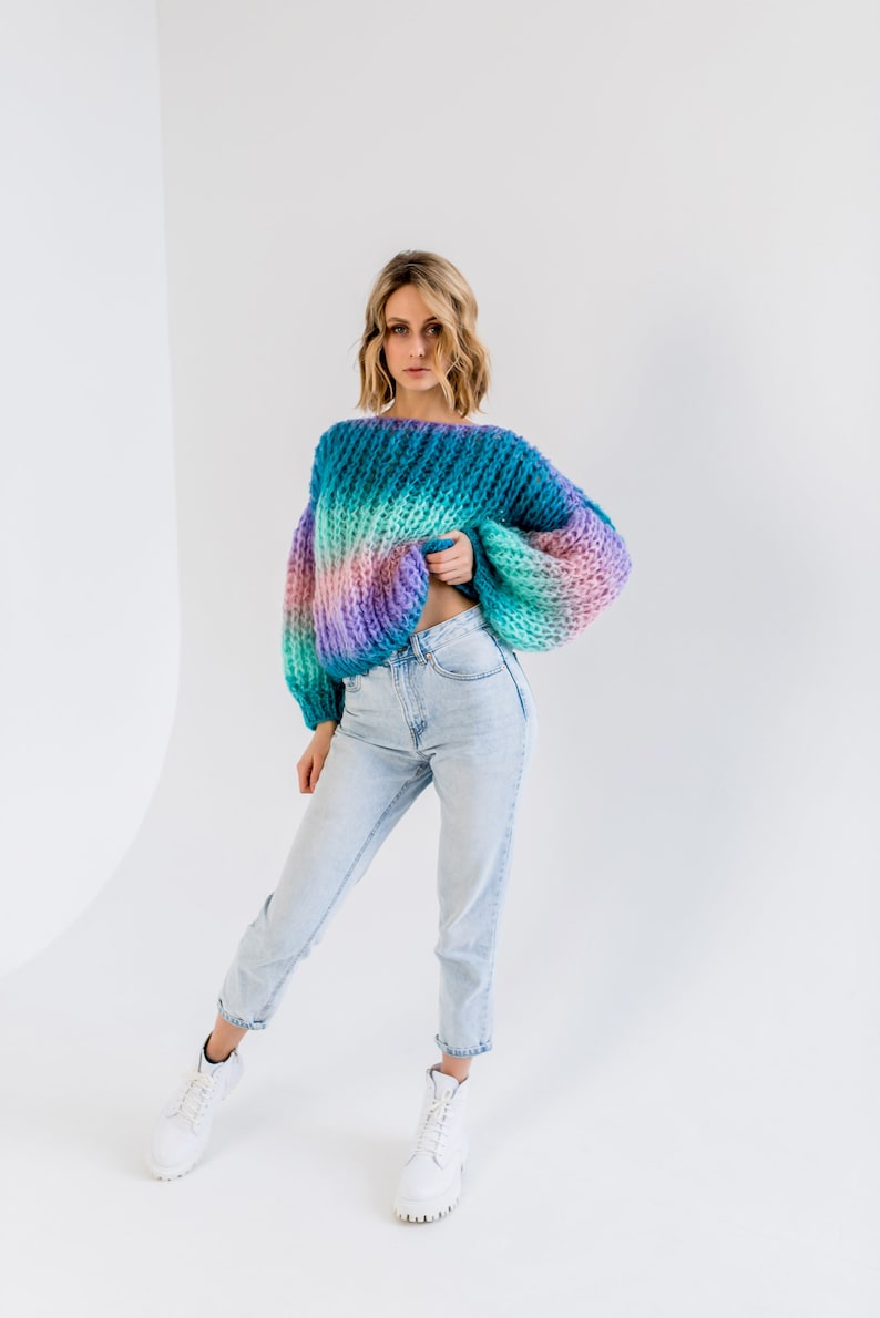 Sweter moherowy, sweter robiony na drutach, sweter robiony ręcznie, sweter wełniany, sweter damski, sweter oversize robiony ręcznie, sweter oversize zdjęcie 3