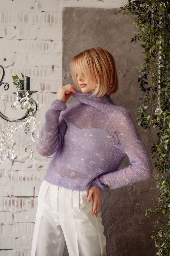 Handgestrickter leichter Mohair-Pullover, Mohair-Pullover