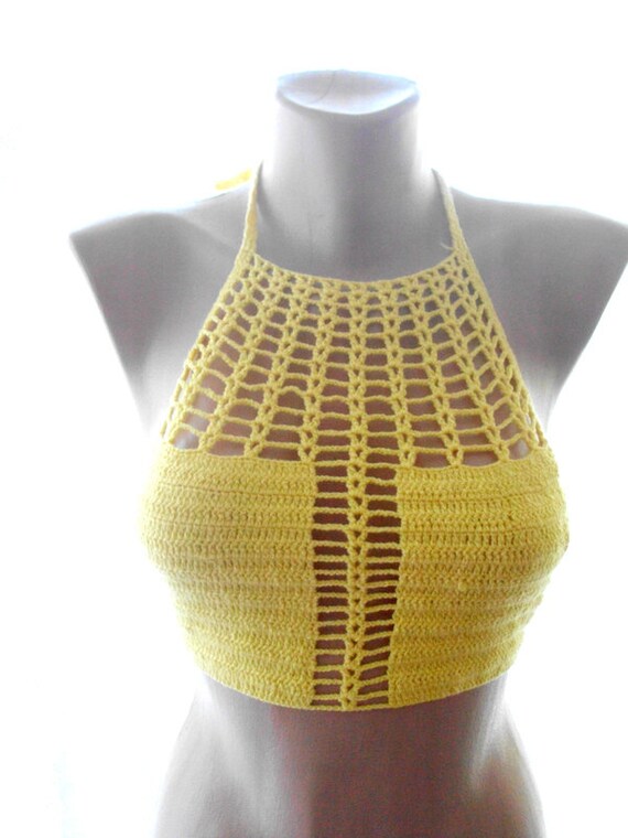 Yellow crochet bikini top yellow halter top crochet crop | Etsy