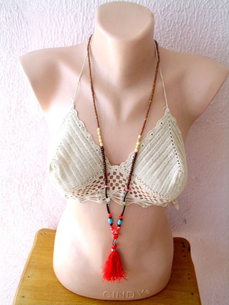 Red Tassel Boho Necklace Long Tassel Necklace Long Bohemian Vibes Necklace Boho Tassel Jewelry