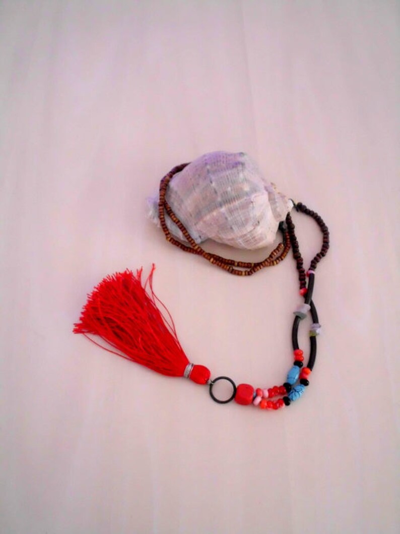 Red Tassel Boho Necklace Long Tassel Necklace Long Bohemian Vibes Necklace Boho Tassel Jewelry