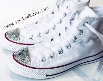 Bedazzled Converse Shoes. Rhinestone Bling. Custom Made Converse Girl's Shoes. Wedding Dress Shoes, Flower Girl Outfit, Bat-Mitzvah Shoes