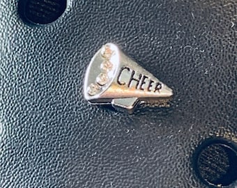 Megaphone Cheer Charm. Charm w/ Button Backing. Small Rhinestone Croc Jewelry. Cheer Megaphone Charm for Clogs. Cheer Mom, Cheerleader Gift
