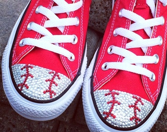 Baseball Bling Converse Shoes. Custom Women's Bedazzled Baseball Running Shoes. Baseball Mom, Wife Player Gift. Game Day Sneakers