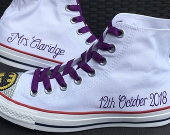 Iron On Decals. Customize Converse w/ Custom Date, Name, Word, Team Name or Sport # . Personalized Gift. Bride, Wedding, Bat-Mitzvah Shoes