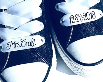 Personalized Shoelaces. White, Ivory, Pink, Black or Navy Satin 5/8" Ribbon Laces. Customize w/ Name, Date, Words, Class of '24, Bride Shoes