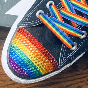 Rainbow Bling Converse Shoes. Rainbow Rhinestone Bling. Custom Rainbow Converse Shoes. Wedding Shoes. Rainbow Gift. LGBTQ Gift, Pride Gift image 5